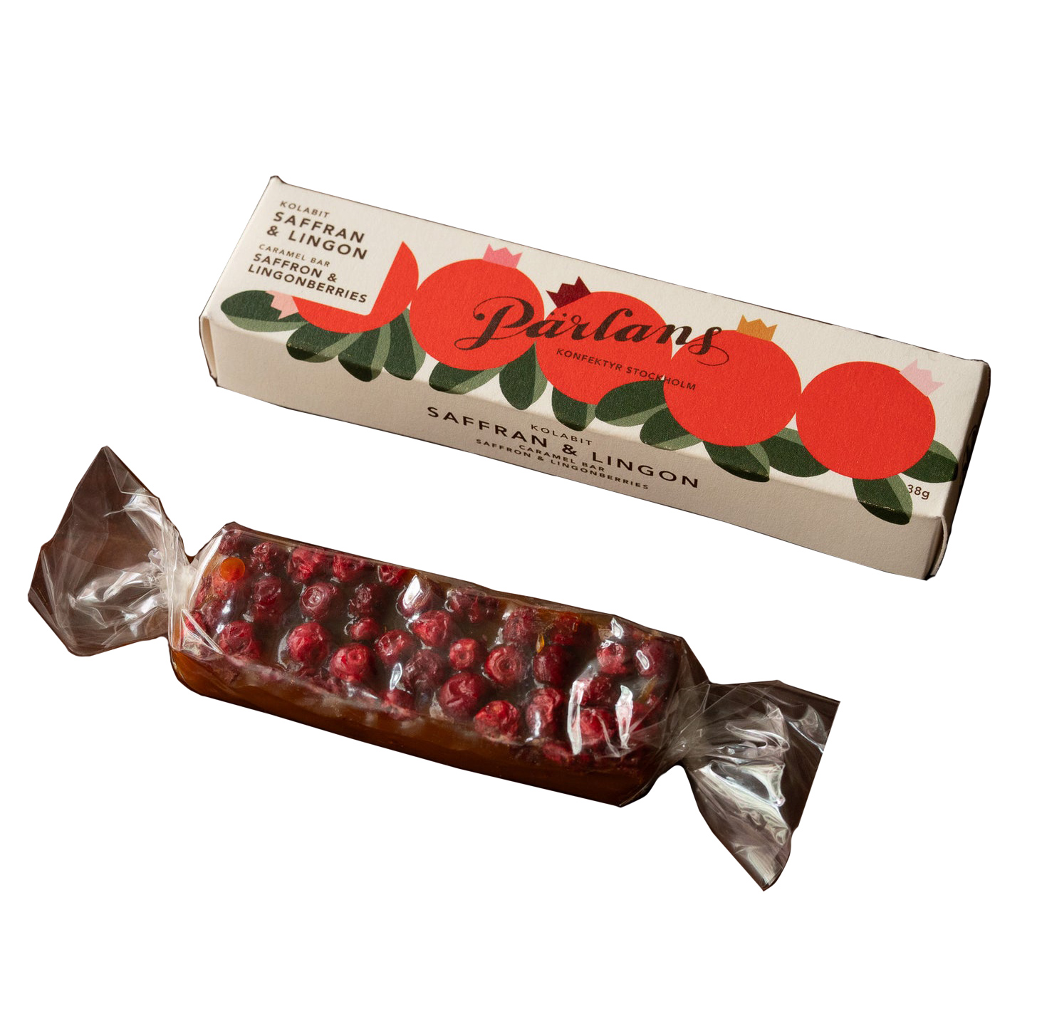 Pärlans Saffran & Lingon toffeepatukka 38g