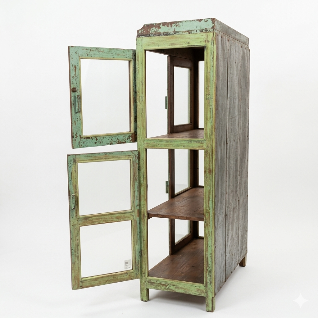 vihreä vitriinikaappi sivu