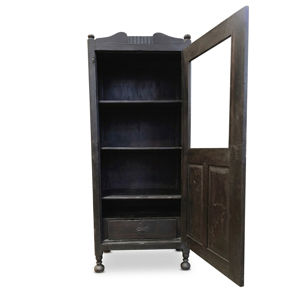 Musta yksiovinen kaappi ovi avoinna